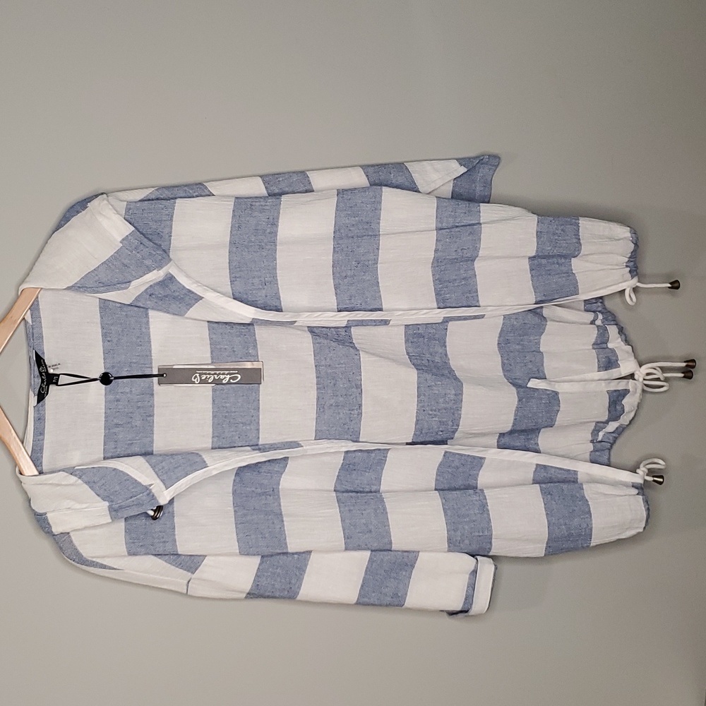 NWT Charlie B blue and white stripe hoodie beach jacket